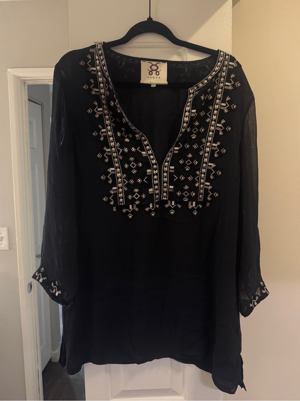 Dark Grey Embroidered Women’s Tunic Top DESIGNER